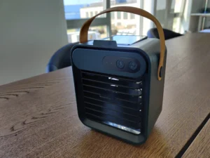 CoolEdge Portable Air Cooler 25 CoolEdge portable air cooler with rechargeable battery and USB power providing quiet cooling for desk and room use