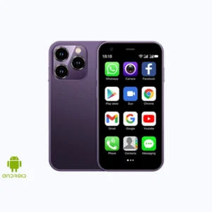 MiniPhoneX compact 3 inch smartphone with dual cameras, purple design and dual SIM support for everyday use