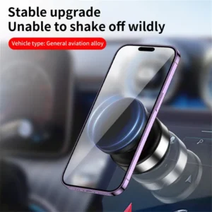 VacHold Pro vacuum car phone holder with strong suction grip and 360 rotation mounted on dashboard holding smartphone securely