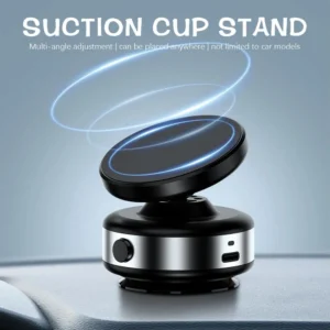VacHold Pro vacuum car phone holder with strong suction grip and 360 rotation mounted on dashboard holding smartphone securely
