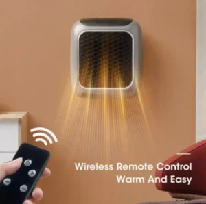 WarmAIR Pro portable electric room heater with remote control and adjustable temperature in compact black and silver design