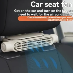 CoolSeat Pro car seat cooling fan attached to headrest providing airflow to keep driver cool and comfortable