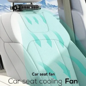 CoolSeat Pro car seat cooling fan attached to headrest providing airflow to keep driver cool and comfortable