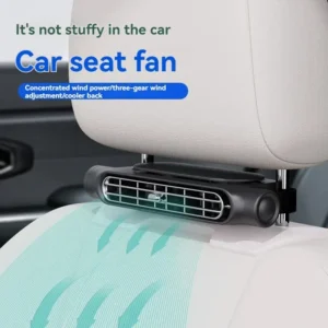 CoolSeat Pro car seat cooling fan attached to headrest providing airflow to keep driver cool and comfortable