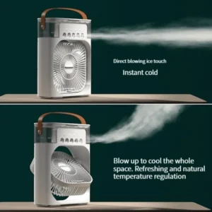 CoolTime portable air cooler with humidifier and quiet fan on desk providing fresh cooling airflow in home or office setting