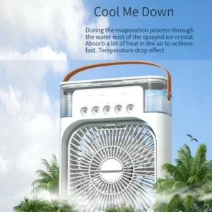 CoolTime portable air cooler with humidifier and quiet fan on desk providing fresh cooling airflow in home or office setting