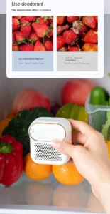 FridgeSan Pro Refrigerator Deodorizer and Sterilizer 6 FridgeSan Pro refrigerator deodorizer and sterilizer keeping vegetables fresh and eliminating odors inside fridge