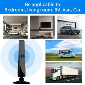 TVMaster Pro Indoor Digital TV Antenna 5 TVMaster Pro indoor digital TV antenna with USB power and signal booster connected to television for clear channel reception