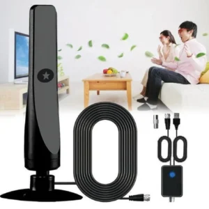TVMaster Pro Indoor Digital TV Antenna 11 TVMaster Pro indoor digital TV antenna with USB power and signal booster connected to television for clear channel reception